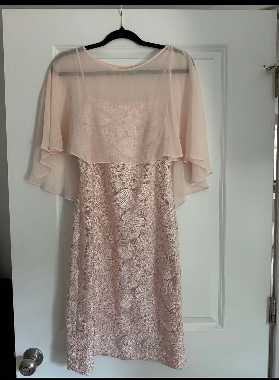 Lauren Ralph Lauren Pink Lace Sheath Dress with Chiffon Cape Overlay
